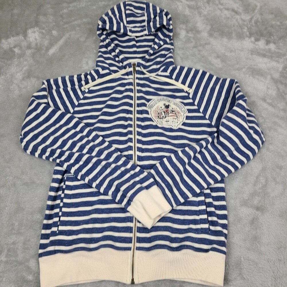 Walt Disney‎ Parks White & Blue Striped Pullover Hoodie Sweatshirt Size Small